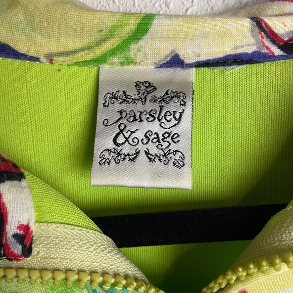 Parsley & Sage Size Xl Full Zip Sweatshirt Yellow Abstract Print Artsy Colorful - Picture 3 of 8